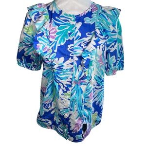 Tyler Boe Tropical Beach Vacation Cotton Top Blouse Size Small